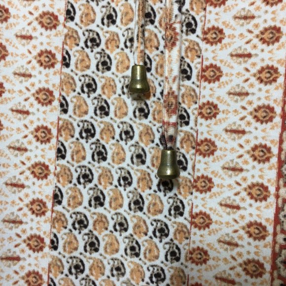 Rose Olive M Peasant Top Boho Ruffled Hem Ivory Rust Brown Stretch Knit Bust36.5 - Picture 8 of 13